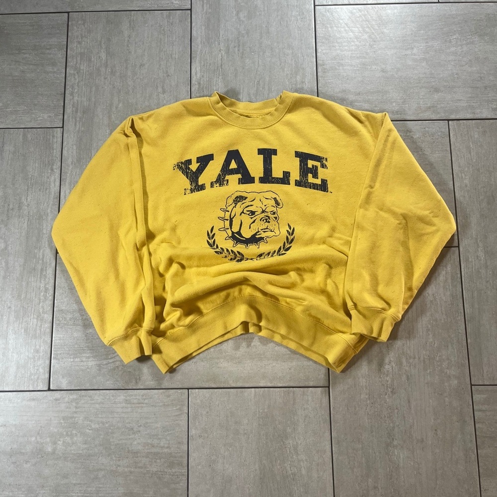 Yale University Bulldogs Sweatshirt Yellow Crewneck Graphic Pullover Mens XL